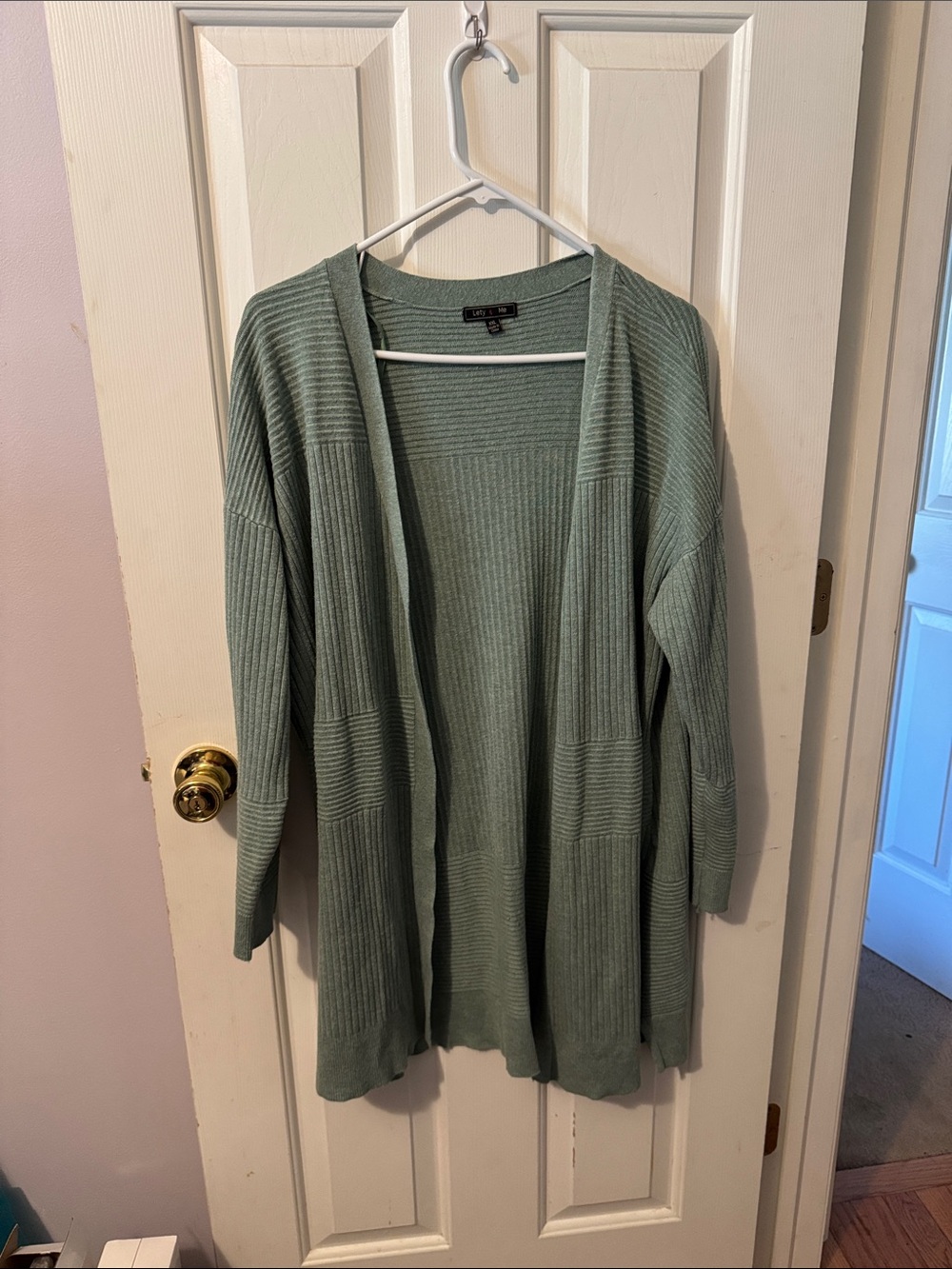 Open-Front Ribbed Cardigan in Sage Green